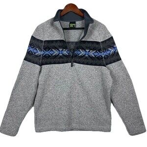 Koppen Pullover 1/4 Zip Sweater Fleece Men M Fair Isle Nordic Gray Blue GORP